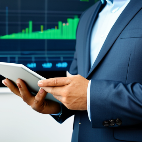 Home 6 A professional, diverse business leader in a modest, modern business suit, standing in a sophisticated, well-lit office. The leader holds a tablet displaying an abstract graph representing sustainable growth, with subtle, blurred elements of green technology or renewable energy visible in the background. The pose is natural and confident, conveying vision and determination. fully clothed, appropriate attire, safe for work, perfect anatomy, correct proportions, well-formed hands, proper finger count, professional photography, high quality, appropriate content, modest clothing.